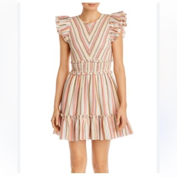 Saylor tulsi linen striped mini ruffle dress sz medium - Picture 1 of 7